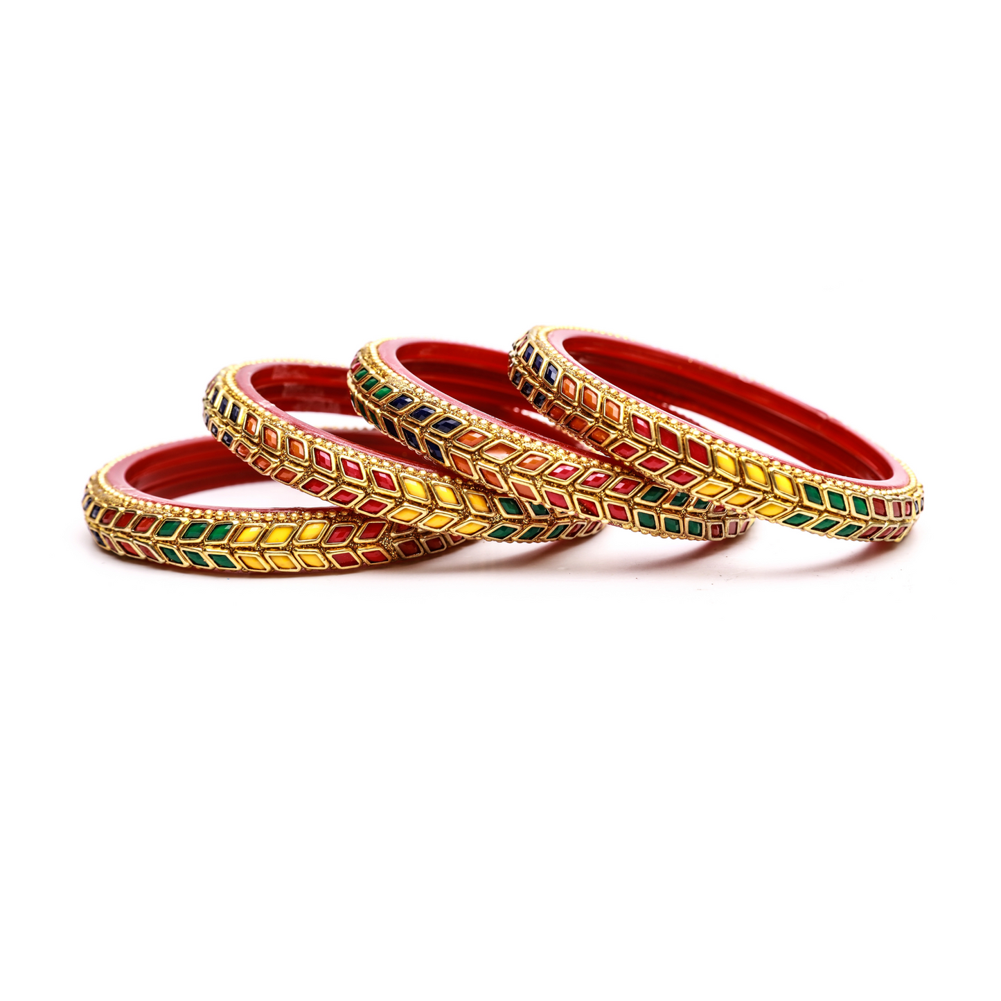 Swara Creations Glass Bangles/Kadas Set | Diamond Cutting Stone design | Golden Design for Women & Girls(Size - 2.4, 2.6, 2.8)