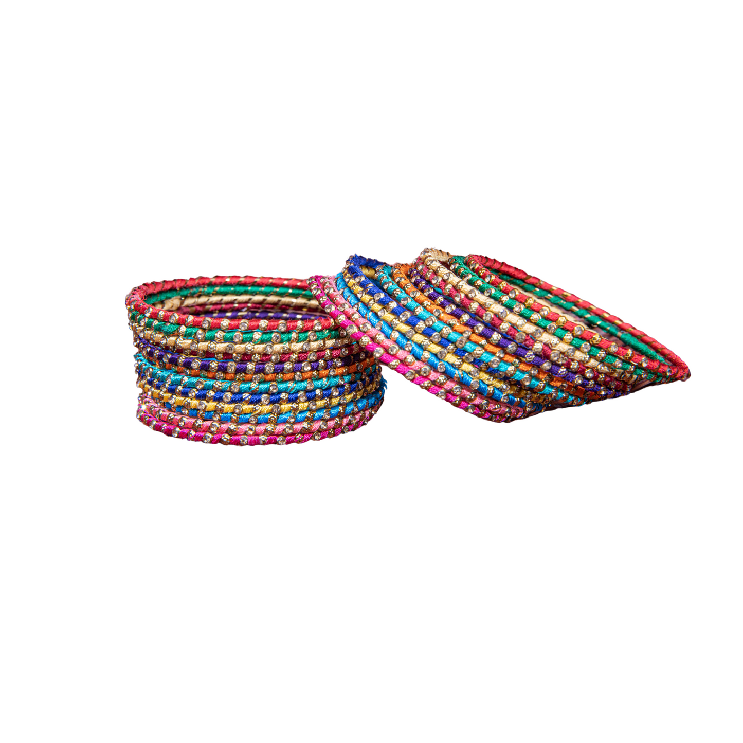 Swara Creations Multicolored Metal bangles/kada Set wrapped in Silk Thread & golden dots for Women & Girls (24Pcs)(SKU019)
