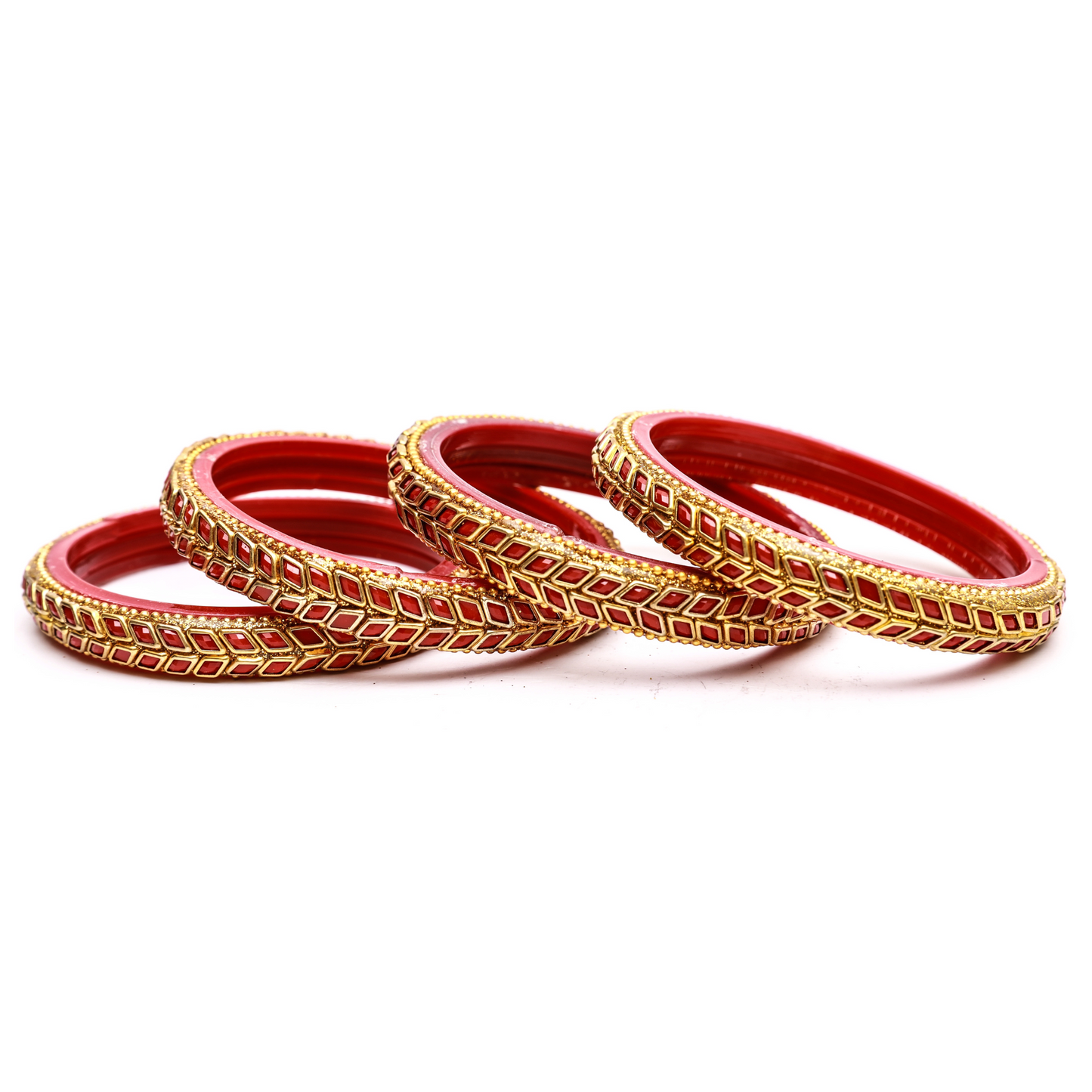 Swara Creations Glass Bangles/Kadas Set | Diamond Cutting Stone design | Golden Design for Women & Girls(Size - 2.4, 2.6, 2.8)