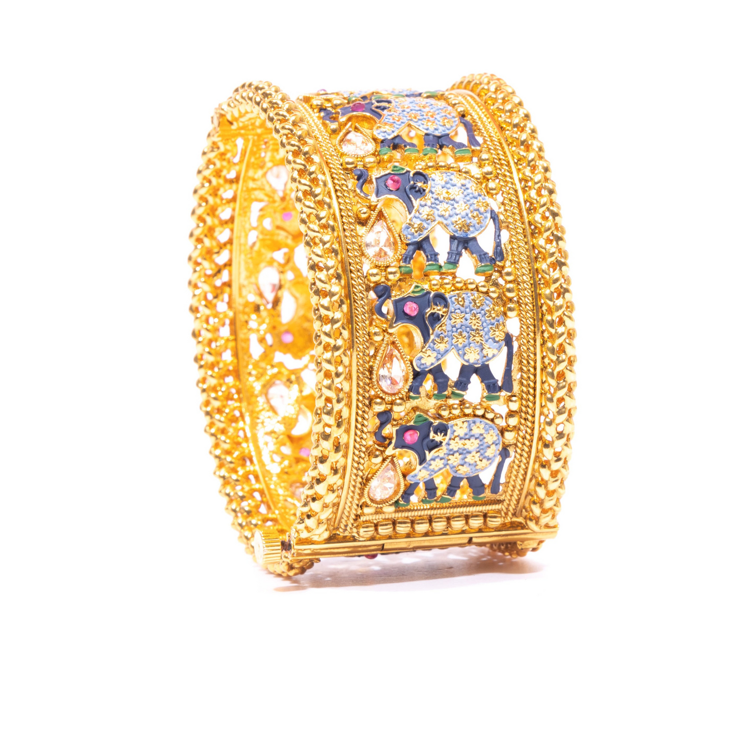 Swara Creations Traditional Golden Brass Kada embossed with Blue Small Elephant design for Women & Girls (1Pc)(SKU087)