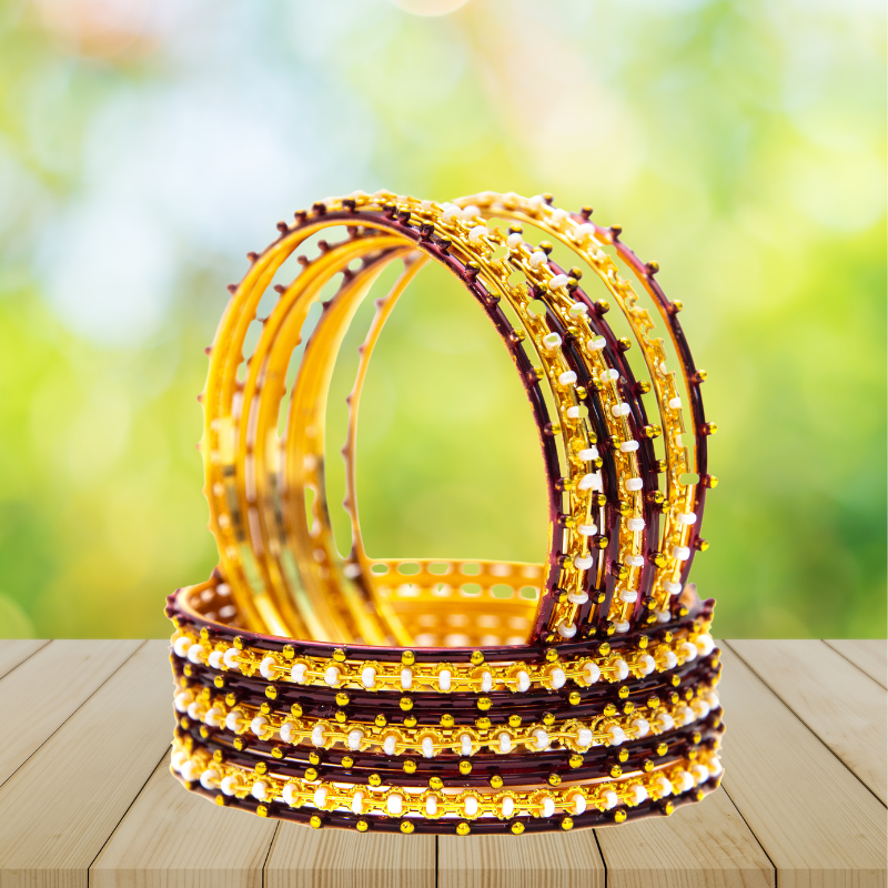Stone Gold Plated Metal Bangles Set