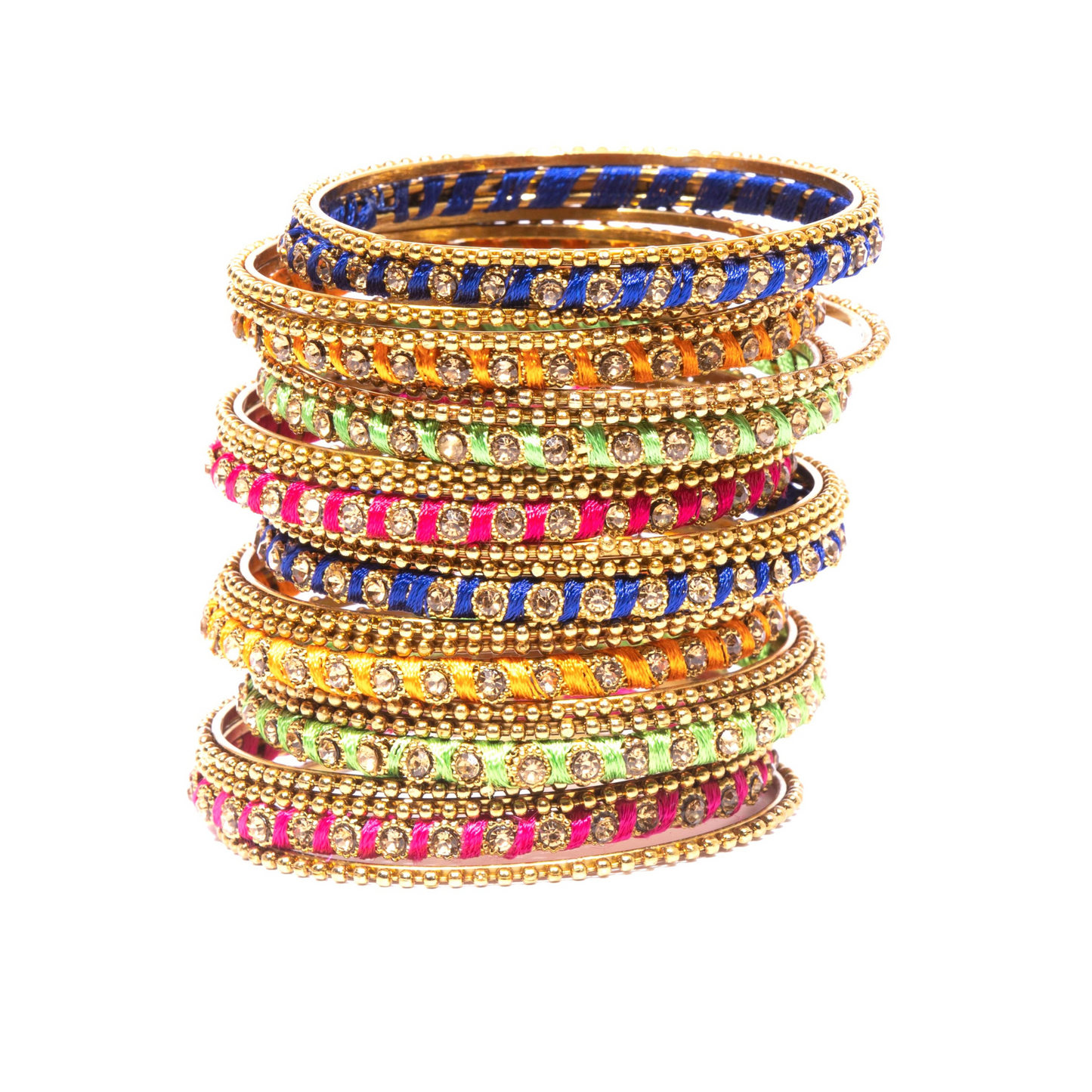 Swara Creations Metal Bangle set wrapped in silk threads with Golden stones for Women & Girls(24pcs)(SKU015)