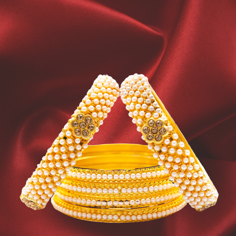 Moti work Golden Metal Bangles Set