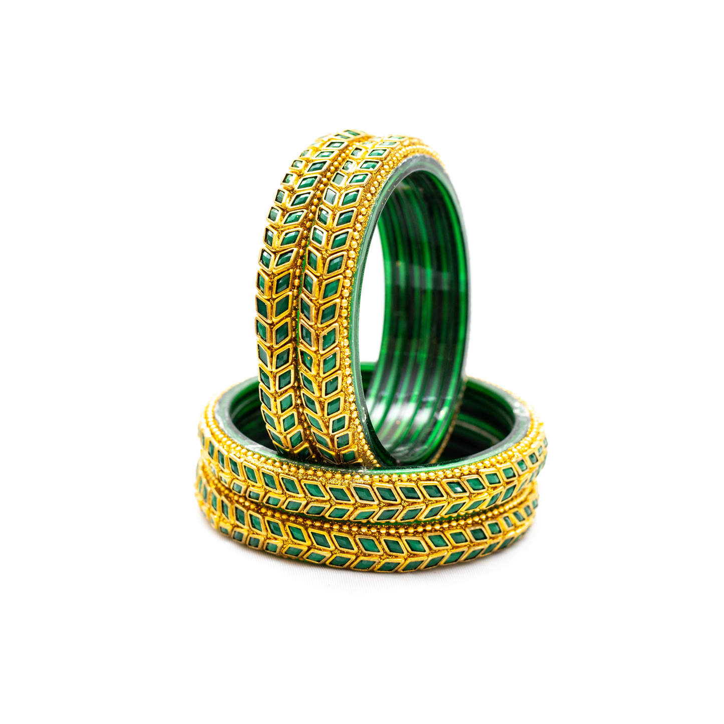 Swara Creations Glass Bangles/Kadas Set | Diamond Cutting Stone design | Golden Design for Women & Girls(Size - 2.4, 2.6, 2.8)