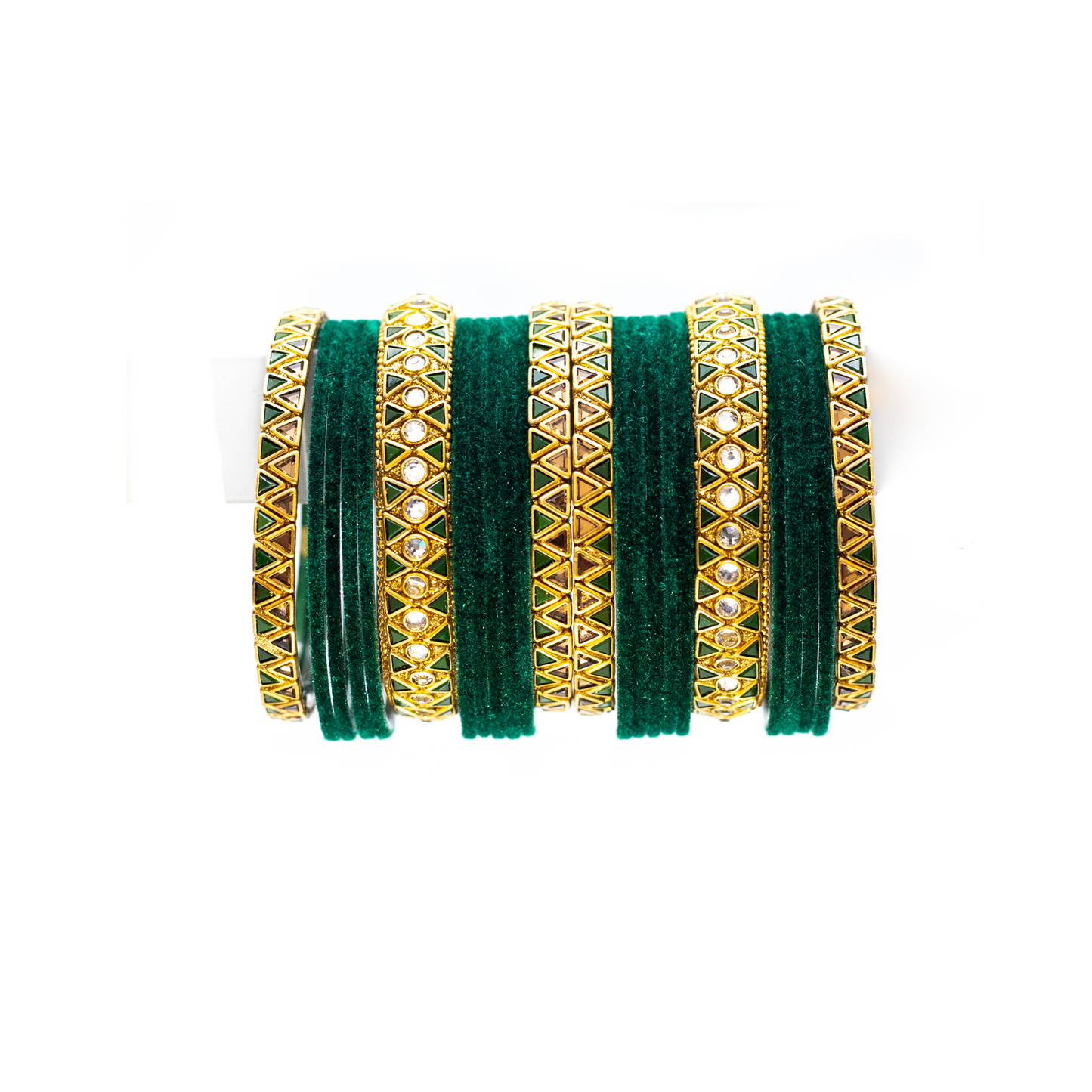 Swara Creations Traditional Glass Bangles set for women/Red and Green Velvet glass bangles/Diamond cutting/Kundan work design bangles for women(Sku253)
