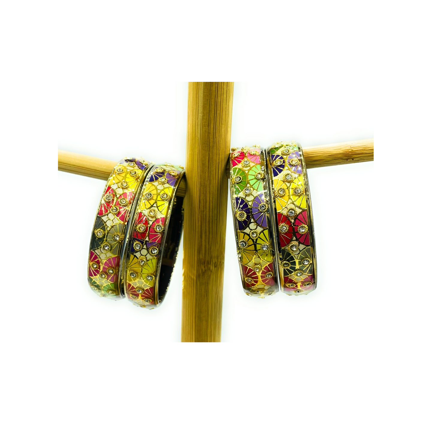 Swara Creations Traditional Bangles Set |Glass Kade with Golden design, Stone work| Red Green & Multi color Bangles(Sku255)
