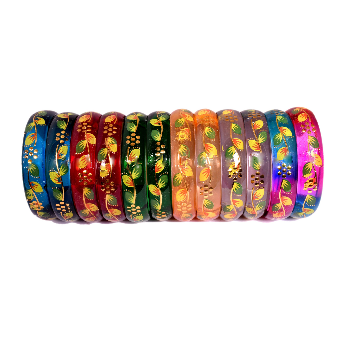 Swara Creations Traditional Bangles Set |Glass Kade in Crystal Glossy Finish with leaf design| Bangles Kada for Women & Girls(SKU256)