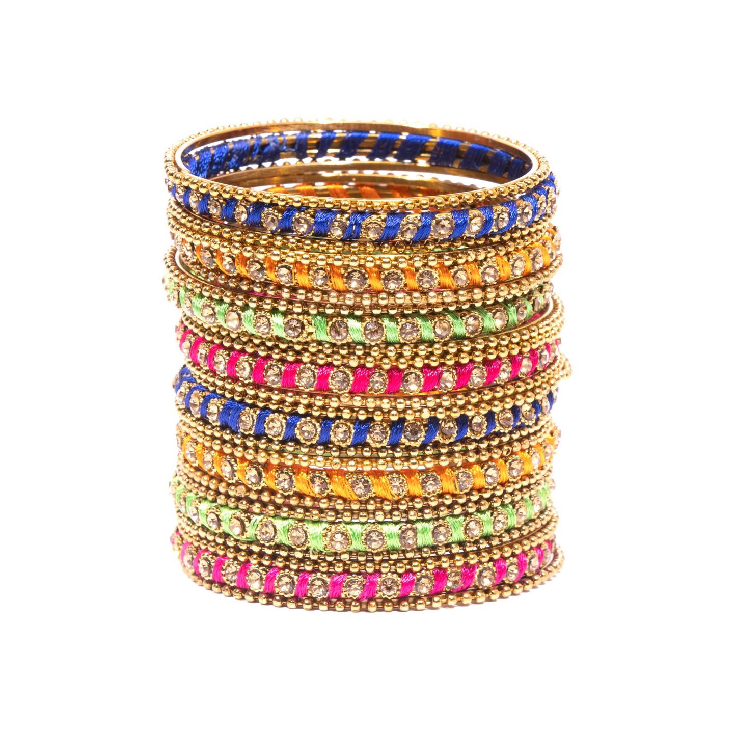 Swara Creations Metal Bangle set wrapped in silk threads with Golden stones for Women & Girls(24pcs)(SKU015)
