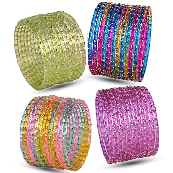Plain Finish Multi Glass Bangle Set