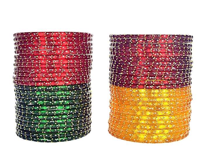 Plain Finish Multi Glass Bangle Set