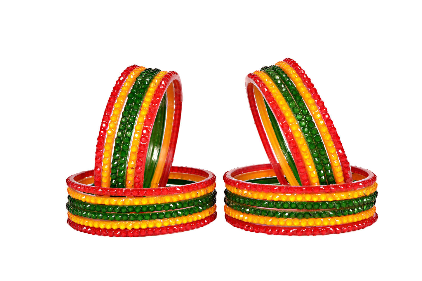 Swara Creations Red Green Yellow Glass Bangles set