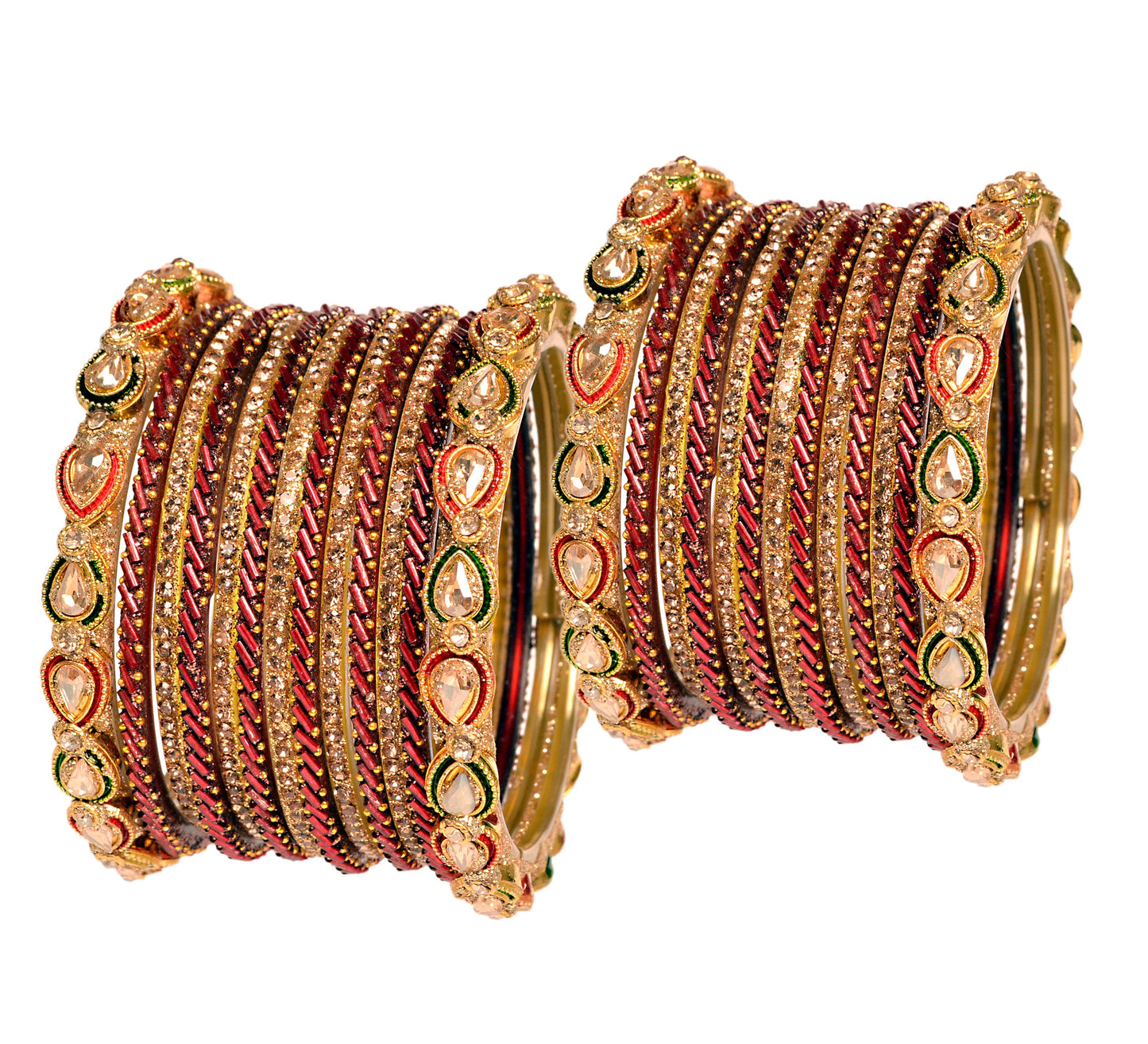 Swara Creations Red Maroon Green Glass Bangles Kada set for women (SKU298)