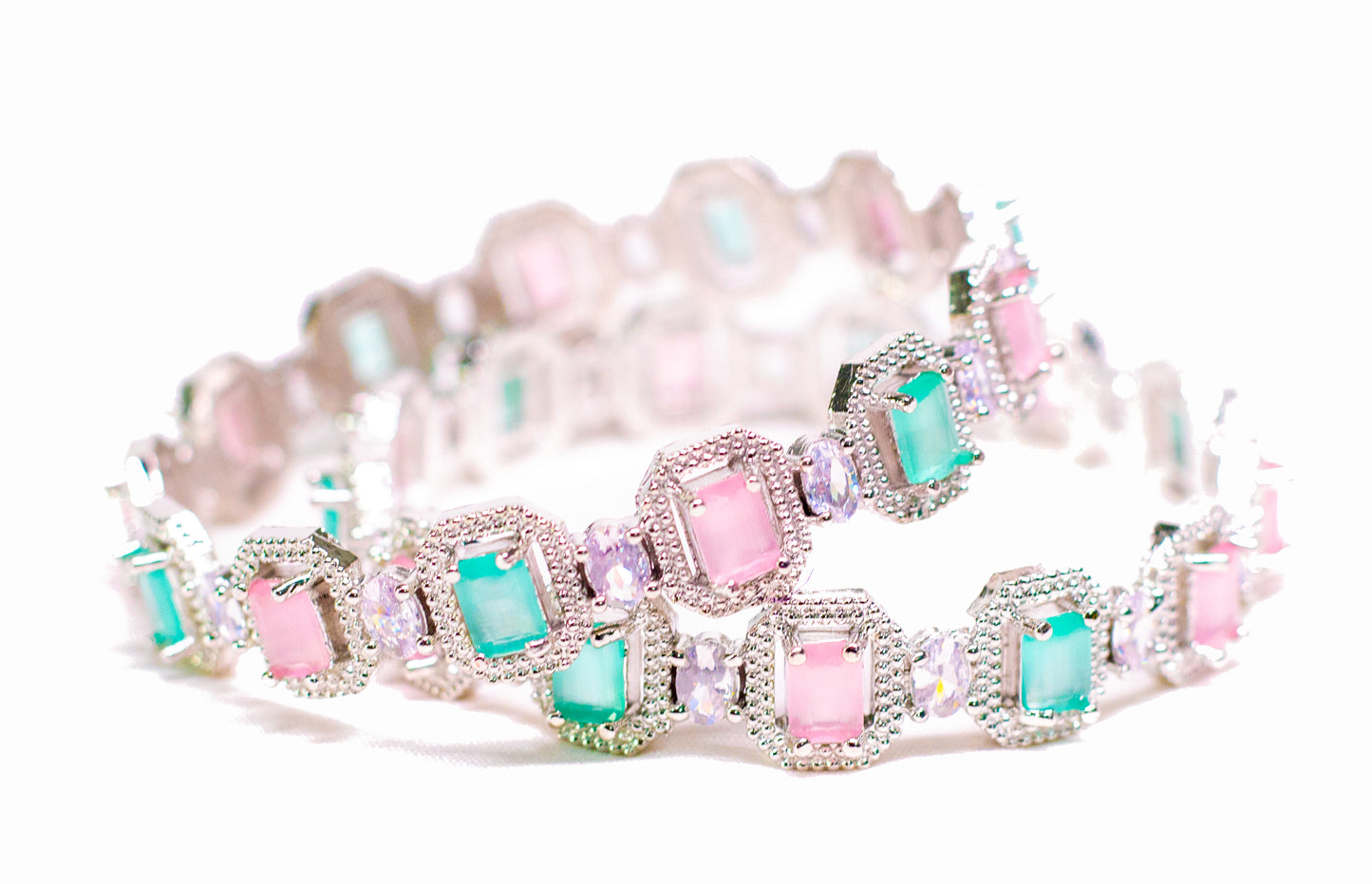 Stone Work Plated Silver Metal Bangle Set