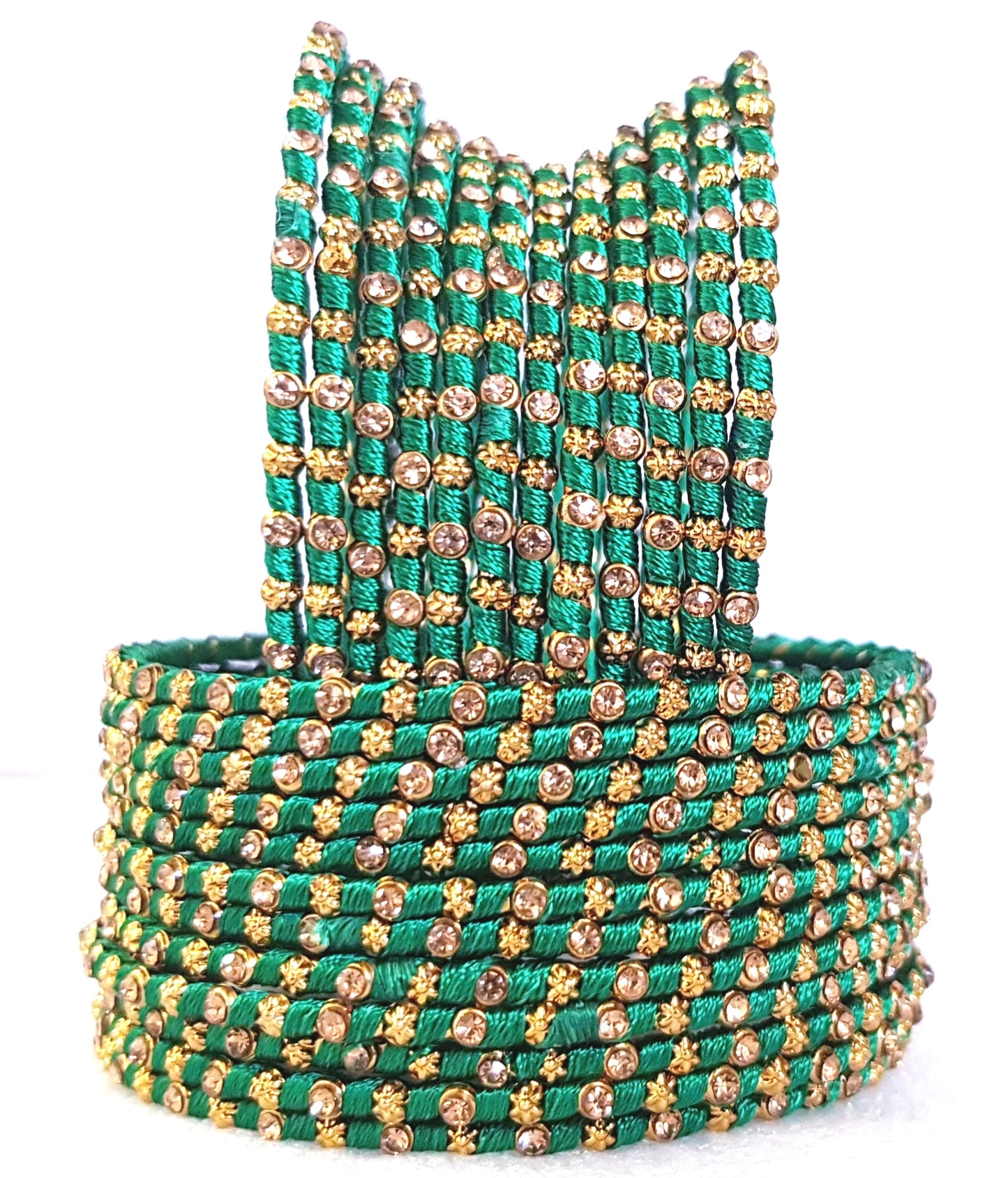 Multicolor Silk Thread Metal Bangle Set