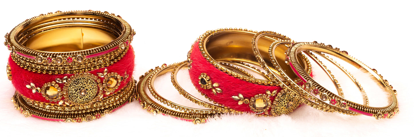 Swara Creations Traditional Metal Velvet Chuda Set Sku 126 (17 Pieces)