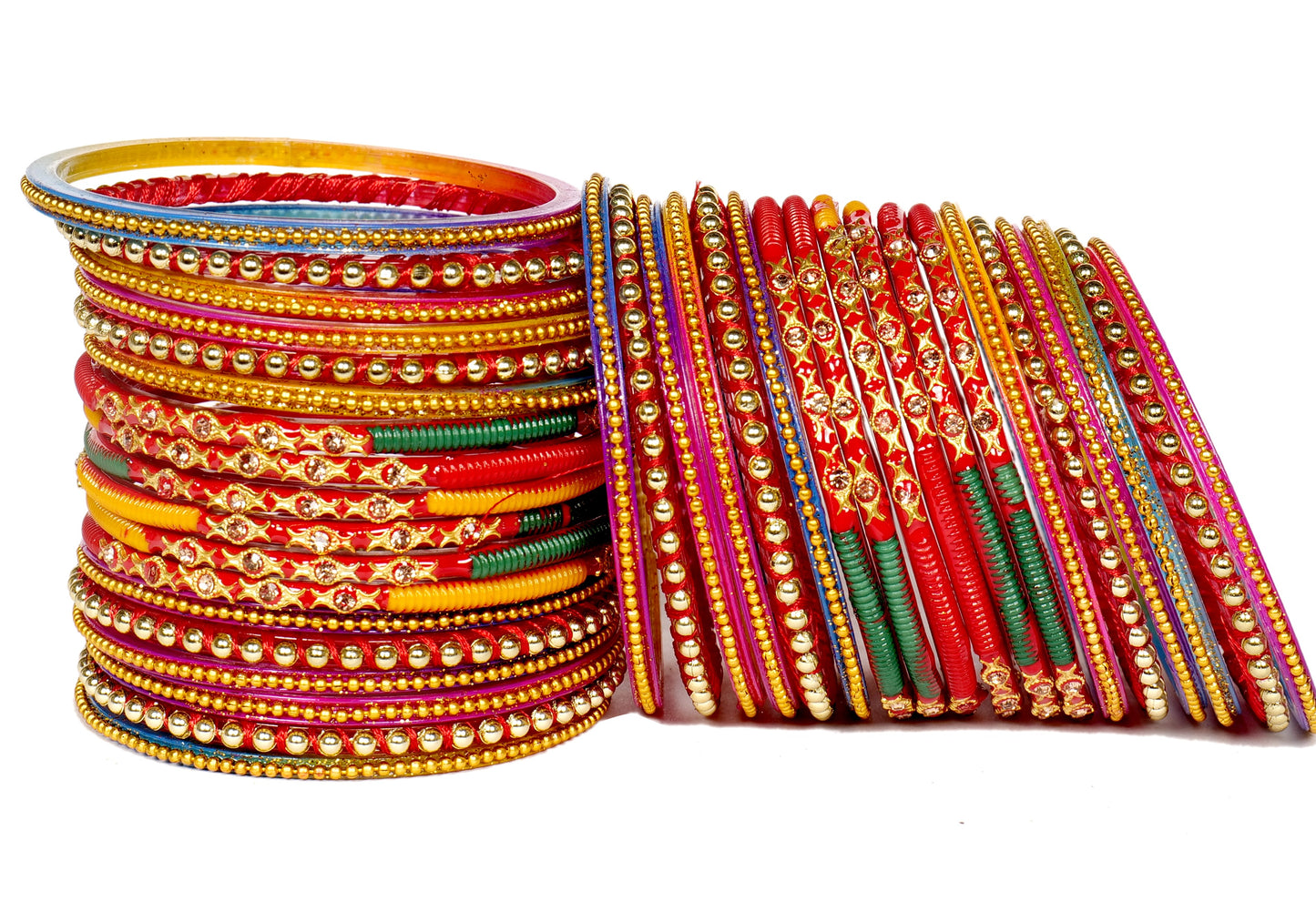 Thread Stonework Multicolor Glass Bangles set