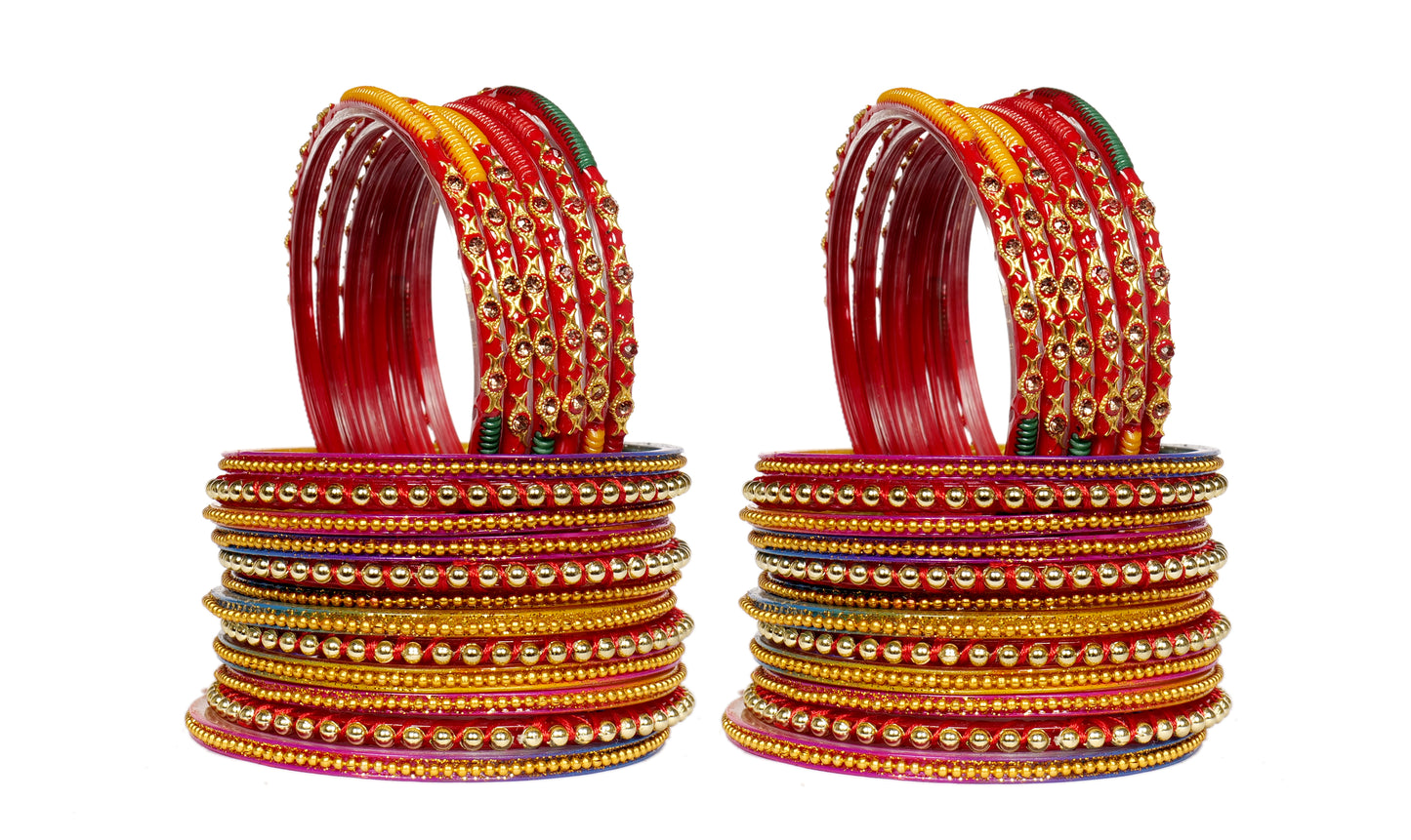 Thread Stonework Multicolor Glass Bangles set