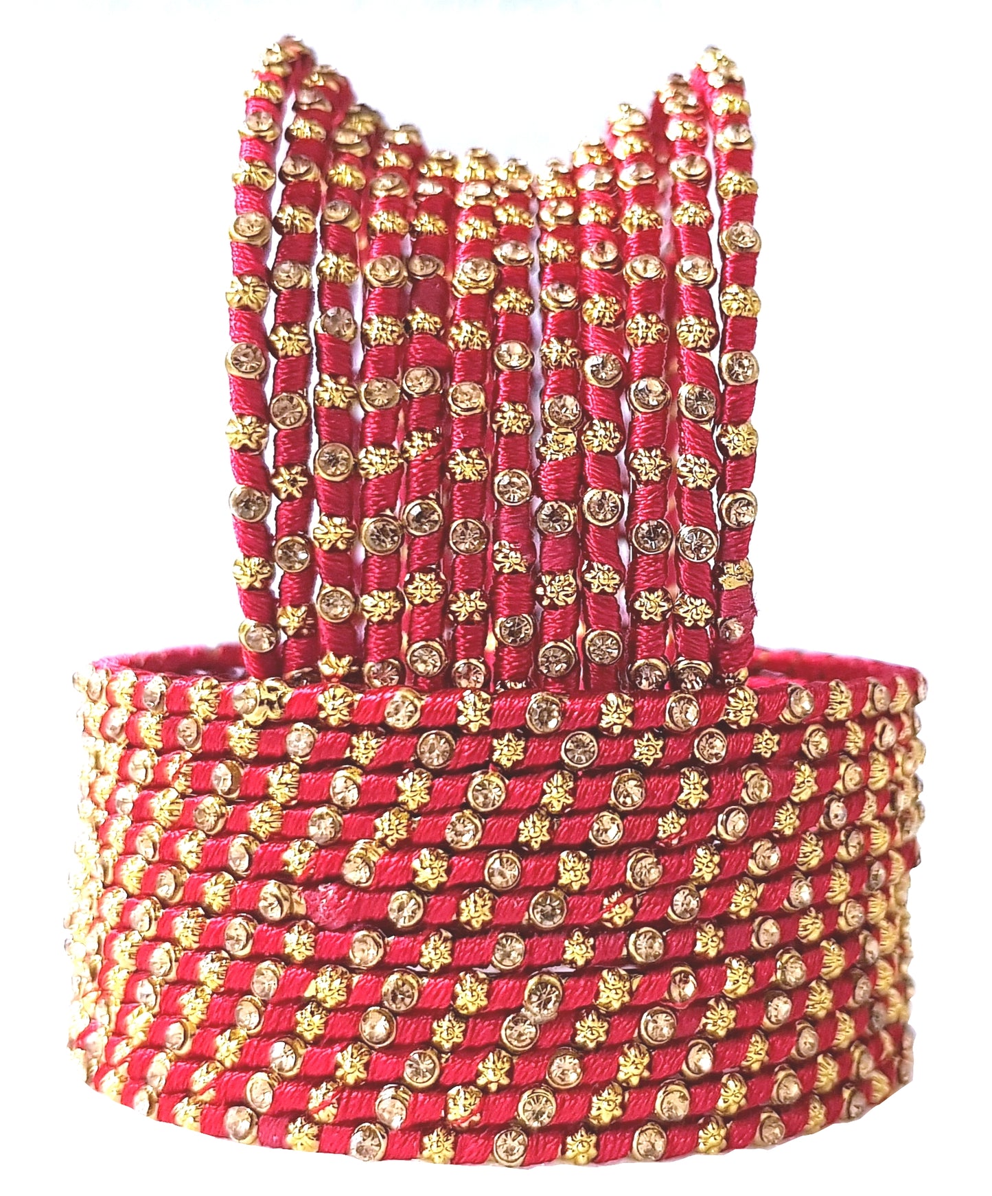 Multicolor Silk Thread Metal Bangle Set