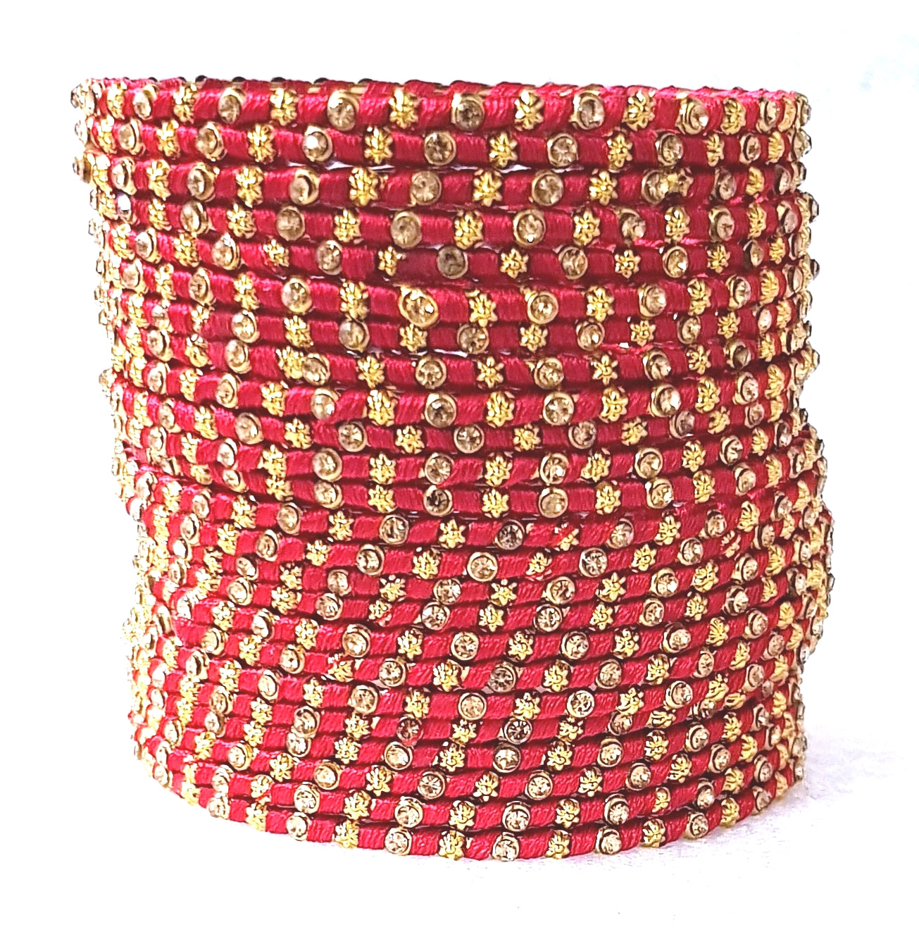 Multicolor Silk Thread Metal Bangle Set