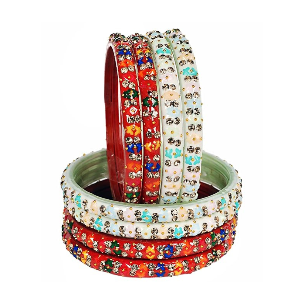 Stonework Multicolor Glass Bangles Set
