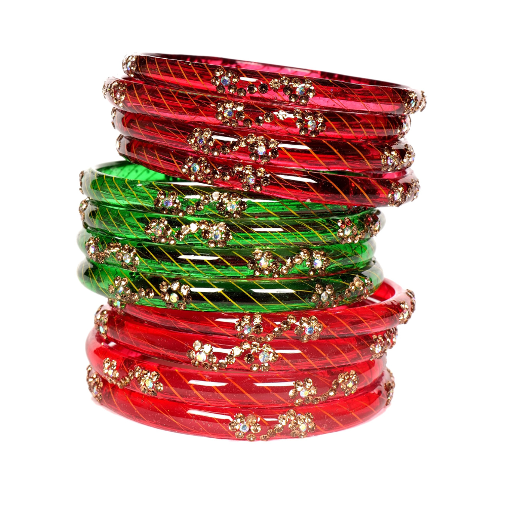 Crystal Stonework Glass Bangles Set