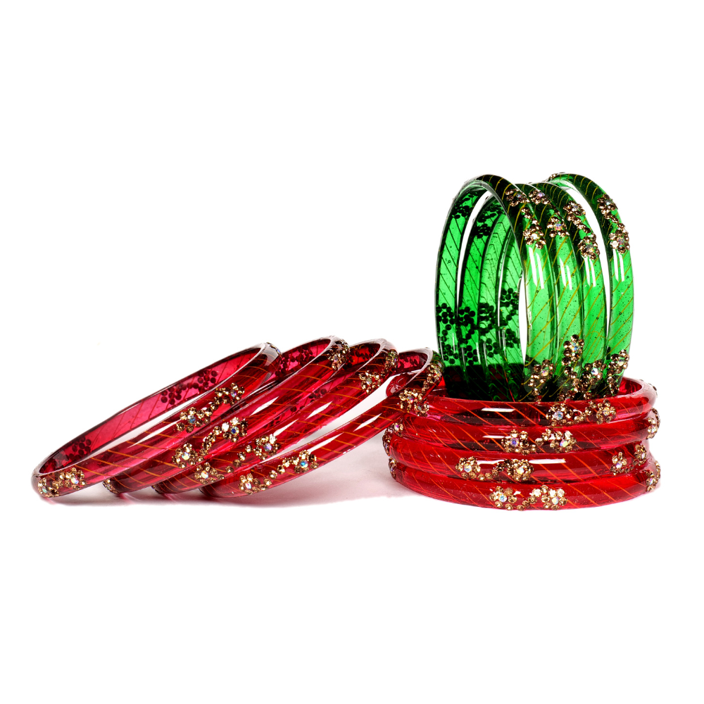 Crystal Stonework Glass Bangles Set