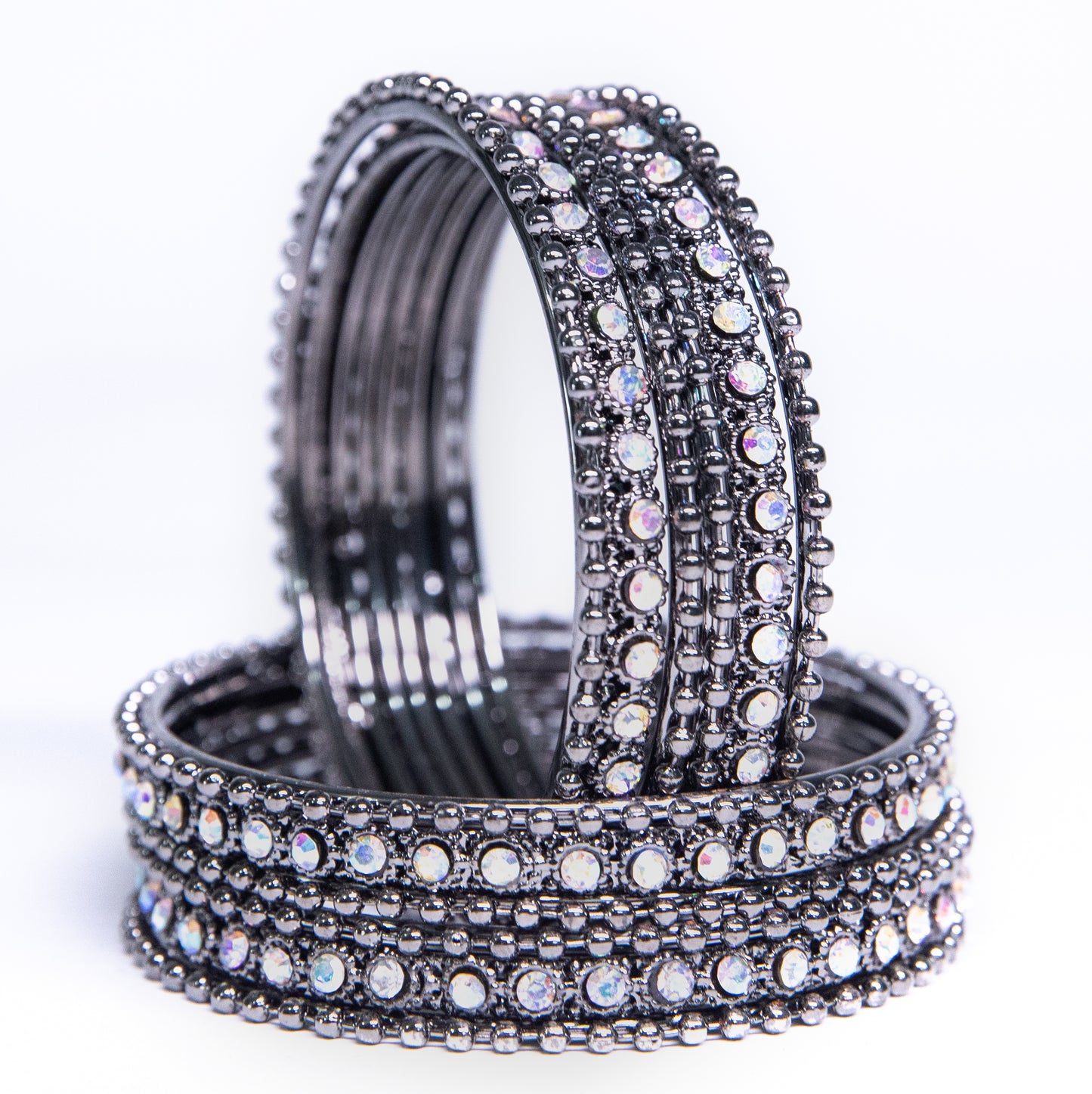 zircon Silver Plated Metal Bangles Set