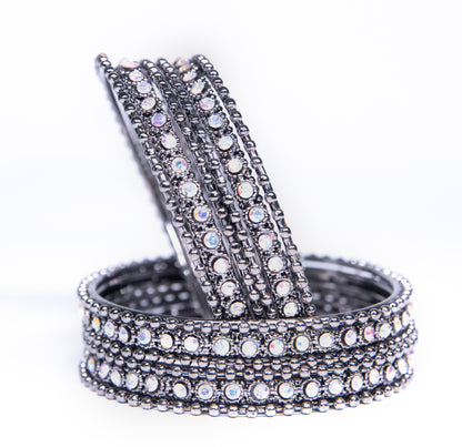 zircon Silver Plated Metal Bangles Set