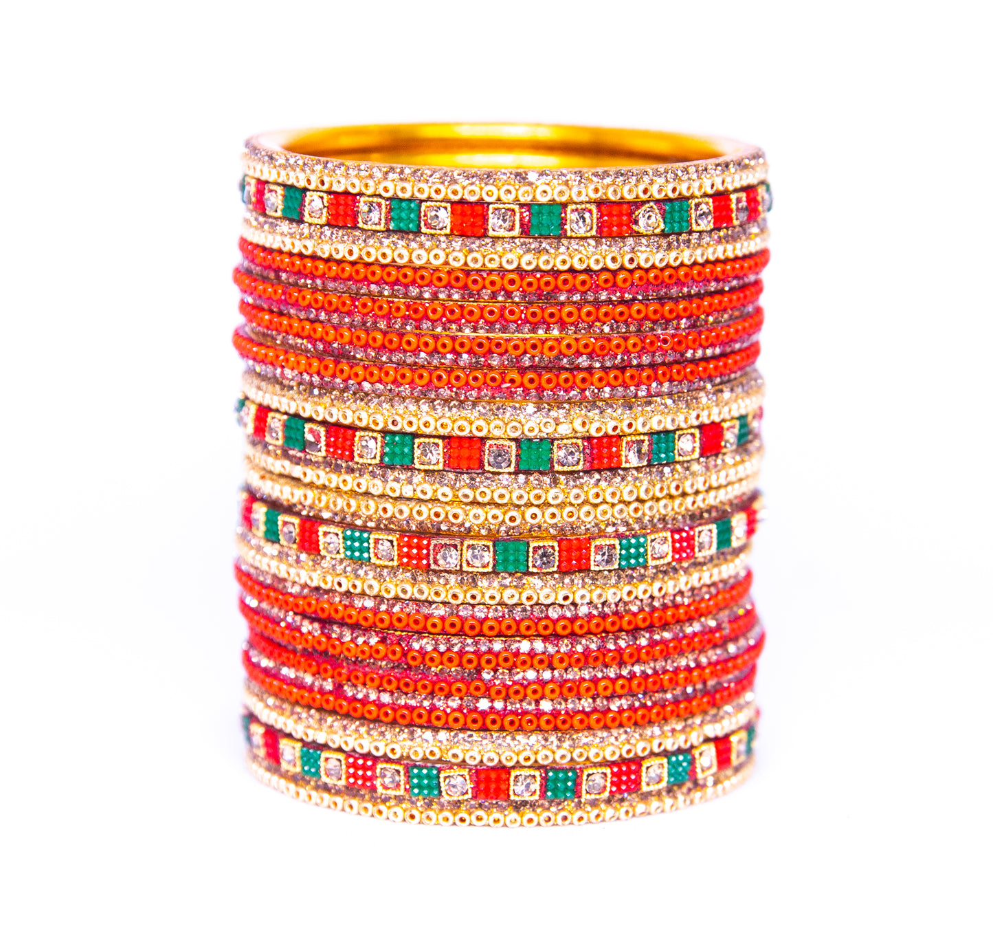 Stone Red and Green Metal  Bangles set