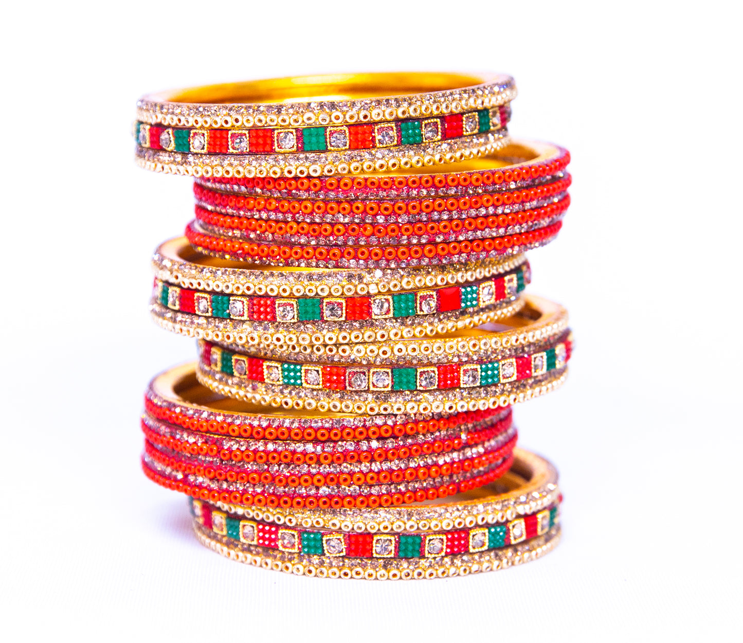 Stone Red and Green Metal  Bangles set