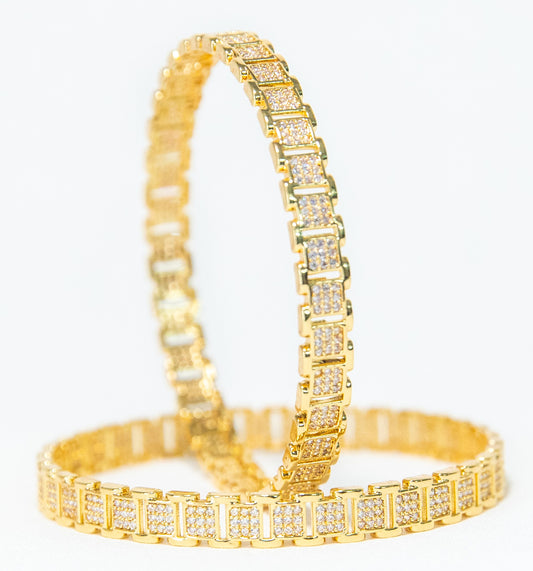 Swara Creations Gold Plated Bangles/Kadas/Brass-Metal Alloy & Diamond cutting stone-handwork/Designer bangles kadas/AD work/Set of 2 for women & girls(SKU272)