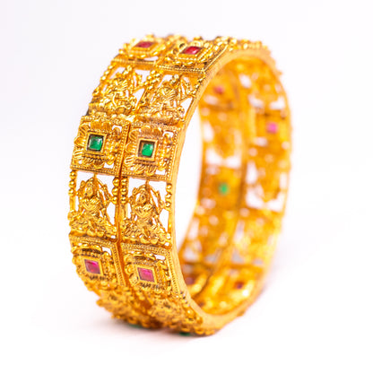 Stone Gold Plated Metal Temple Bangles Set