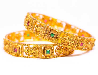 Stone Gold Plated Metal Temple Bangles Set
