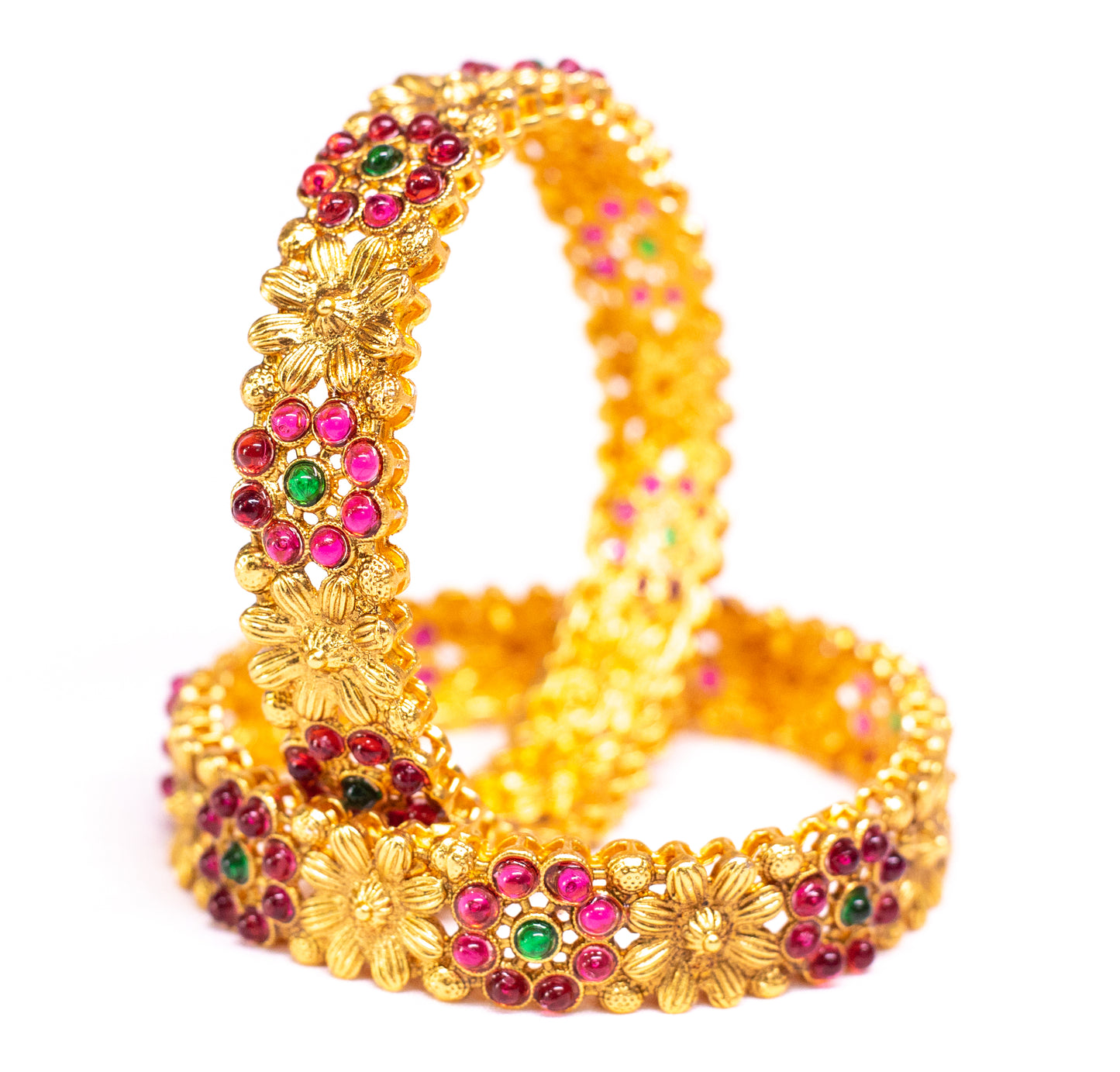 Stone Gold Plated Metal Temple Bangles Set