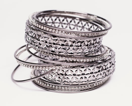 Zircon Work Gold Plated Metal Bangles Set