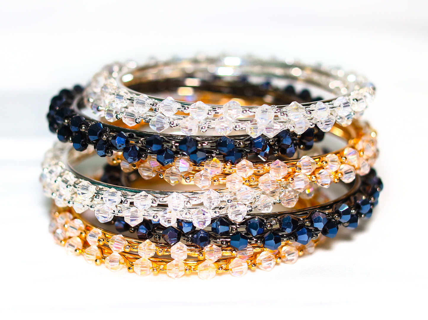 Stone Multicolor Metal Crystal Bangles Set