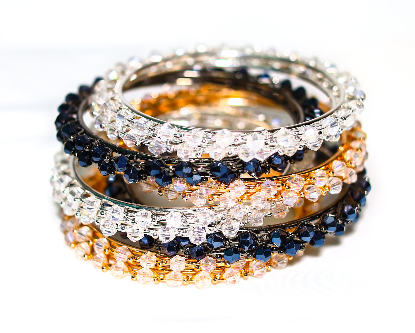 Stone Multicolor Metal Crystal Bangles Set