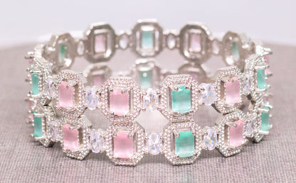 Stone Work Plated Silver Metal Bangle Set