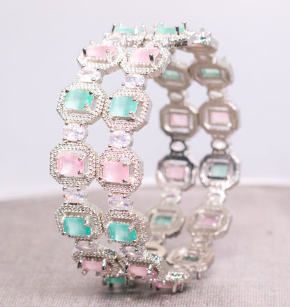 Stone Work Plated Silver Metal Bangle Set