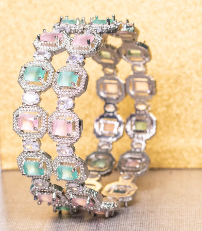 Stone Work Plated Silver Metal Bangle Set