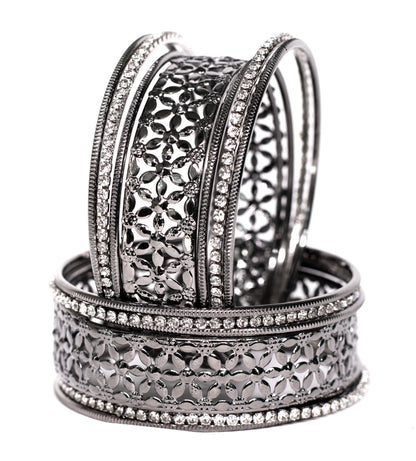 Zircon Work Gold Plated Metal Bangles Set