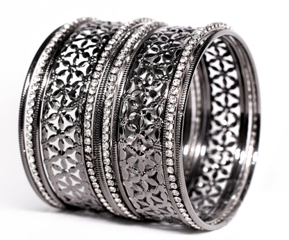 Zircon Work Gold Plated Metal Bangles Set
