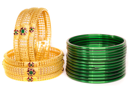 Hand Work Gold  Brass BanglesKada Set