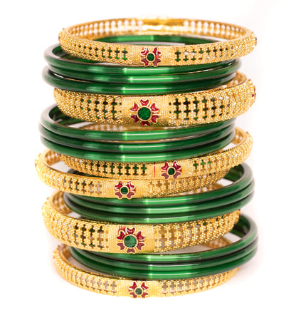 Hand Work Gold  Brass BanglesKada Set