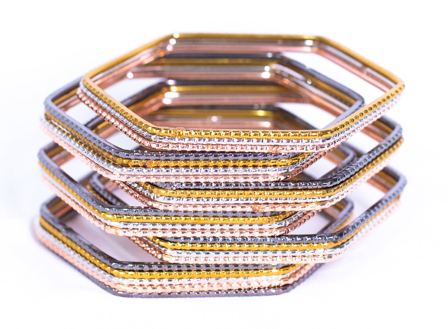 Swara Creations hexagon-shaped Multicolor metal bangles|copper, oxidised(Sku381)