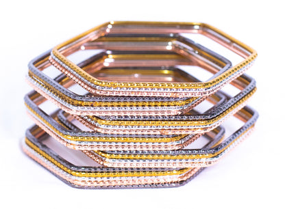 Swara Creations hexagon-shaped Multicolor metal bangles|copper, oxidised(Sku381)