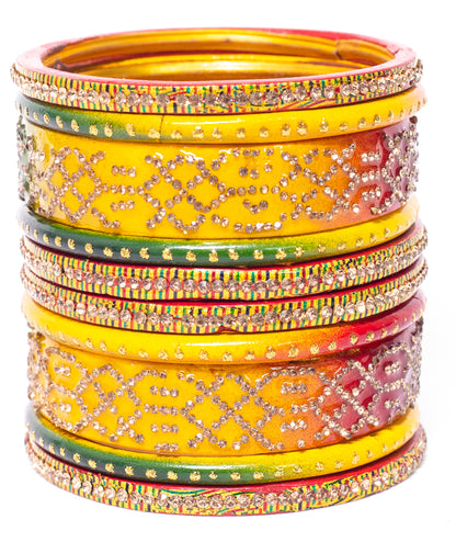 Swara Creations Lah/Lac bangles Set, LAHTHI Churi zircon work for Women and Girls