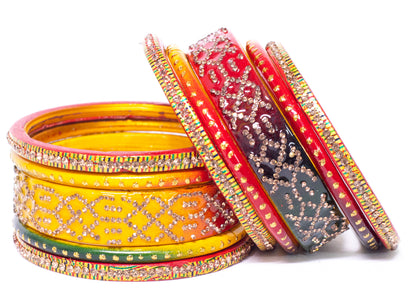 Swara Creations Lah/Lac bangles Set, LAHTHI Churi zircon work for Women and Girls
