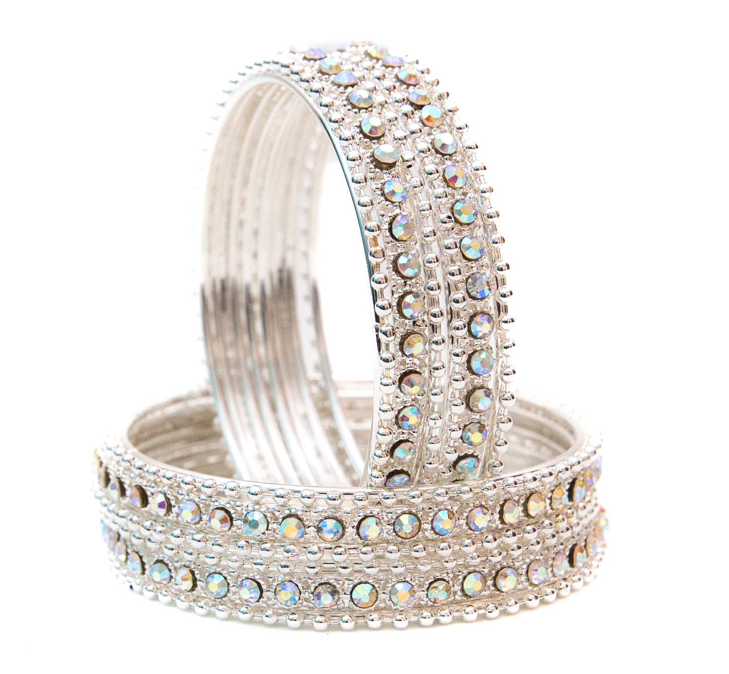zircon Silver Plated Metal Bangles Set