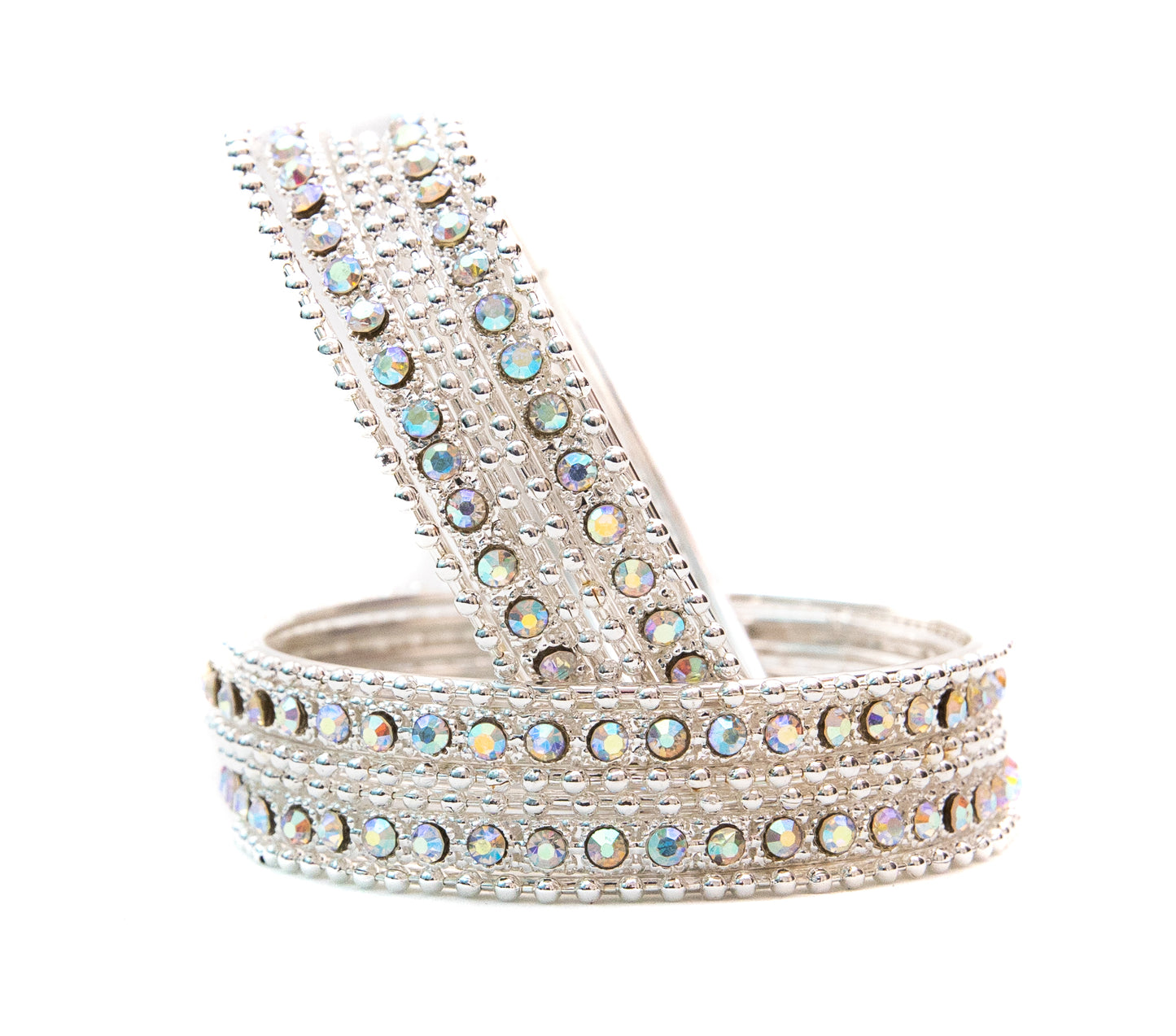 zircon Silver Plated Metal Bangles Set
